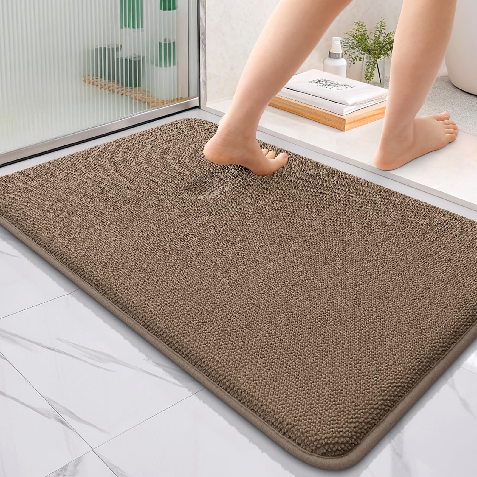 OLANLY Thick Memory Foam Bathroom Rugs 36x24, Absorbent Bath Mat, Mocha
