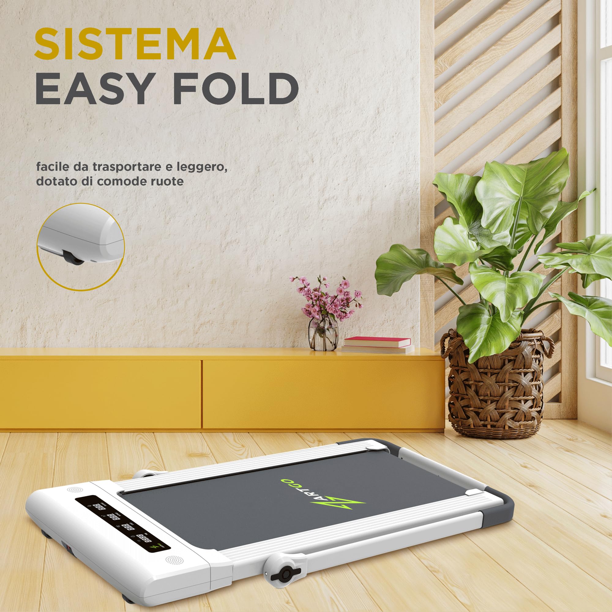 ArtGo GIOTTO Tapis Roulant Elettrico Salvaspazio, Compatto, APP Interattive, Bluetooth, Fino a 10 km/h, ASSISTENZA E GARANZIA ITALIA
