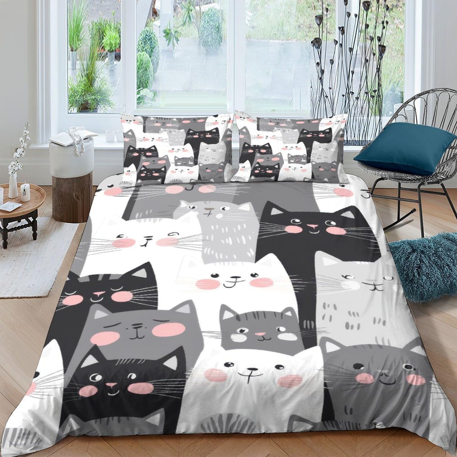 Parure de lit chat 3D pour chambre d'enfant lit Super King size 260x220cm motif mignon