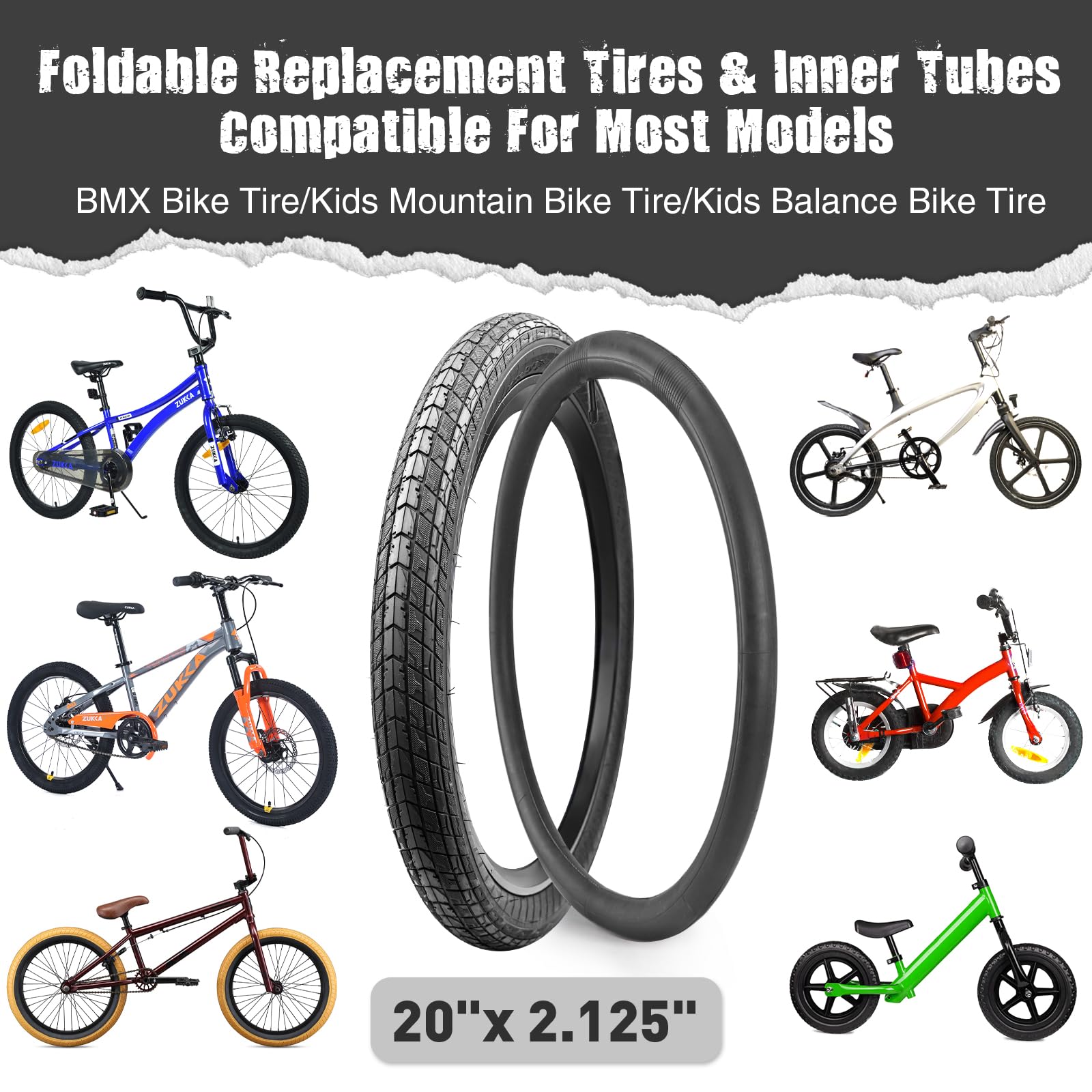 WHEELO 2-Pack 20x2.125 Inch BMX Bike Tires With Inner Tubes - Pink Camo, Heavy Duty, For Kids & BMX Bikes - View #5