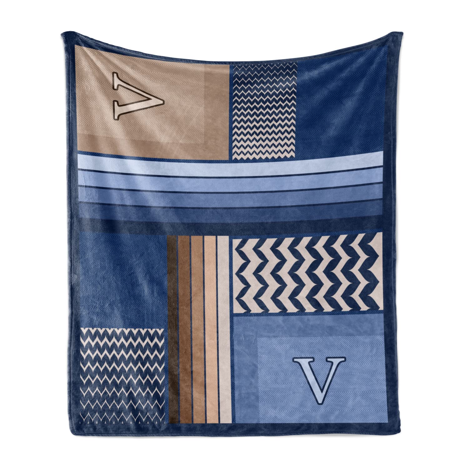 Ambesonne Letter V Throw Blanket, Gradient Colors and Curvy Leafs Stylish ABC with Abstract and Modern Art, Flannel Fleece Accent Piece Soft Couch Cover for Adults, 50" x 60", Night Blue Eggshell