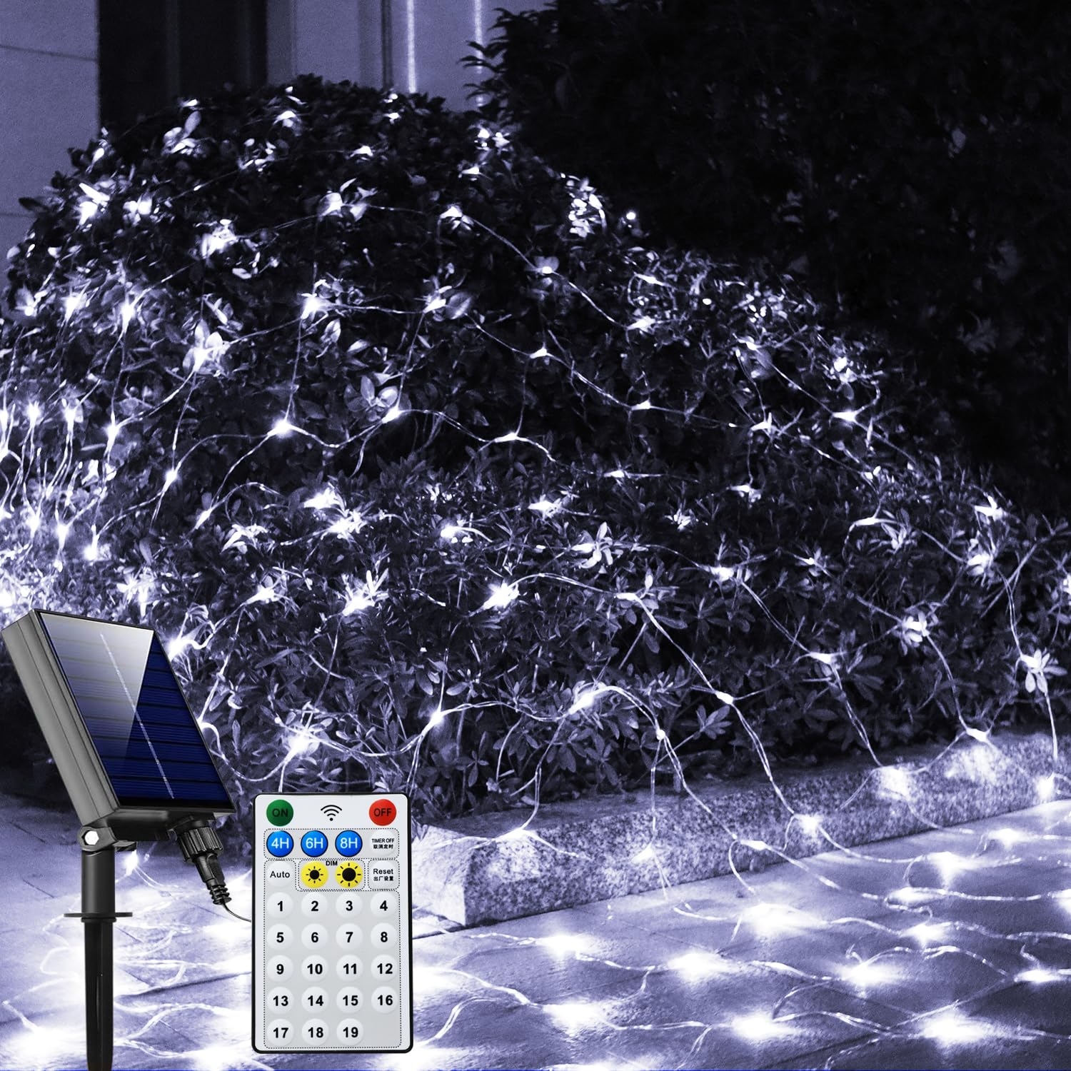 Solar Net Lights Outdoor Mesh Lights White, 200 LED Net Lights Christmas, Waterproof 19 Modes Timer Tree Wrap Lights for Fence, Garden, Yard, Bushes, Trunk, Halloween Decor-9.8ft x 6.6ft โ image 1
