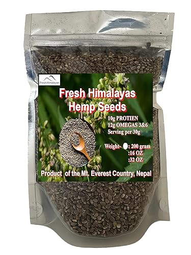 Semillas de cáñamo crudas orgánicas para consumo, 7.05 oz, proteína completa 0.35 oz y 0.42 oz de omegas por porción Paleo y Keto, semillas de