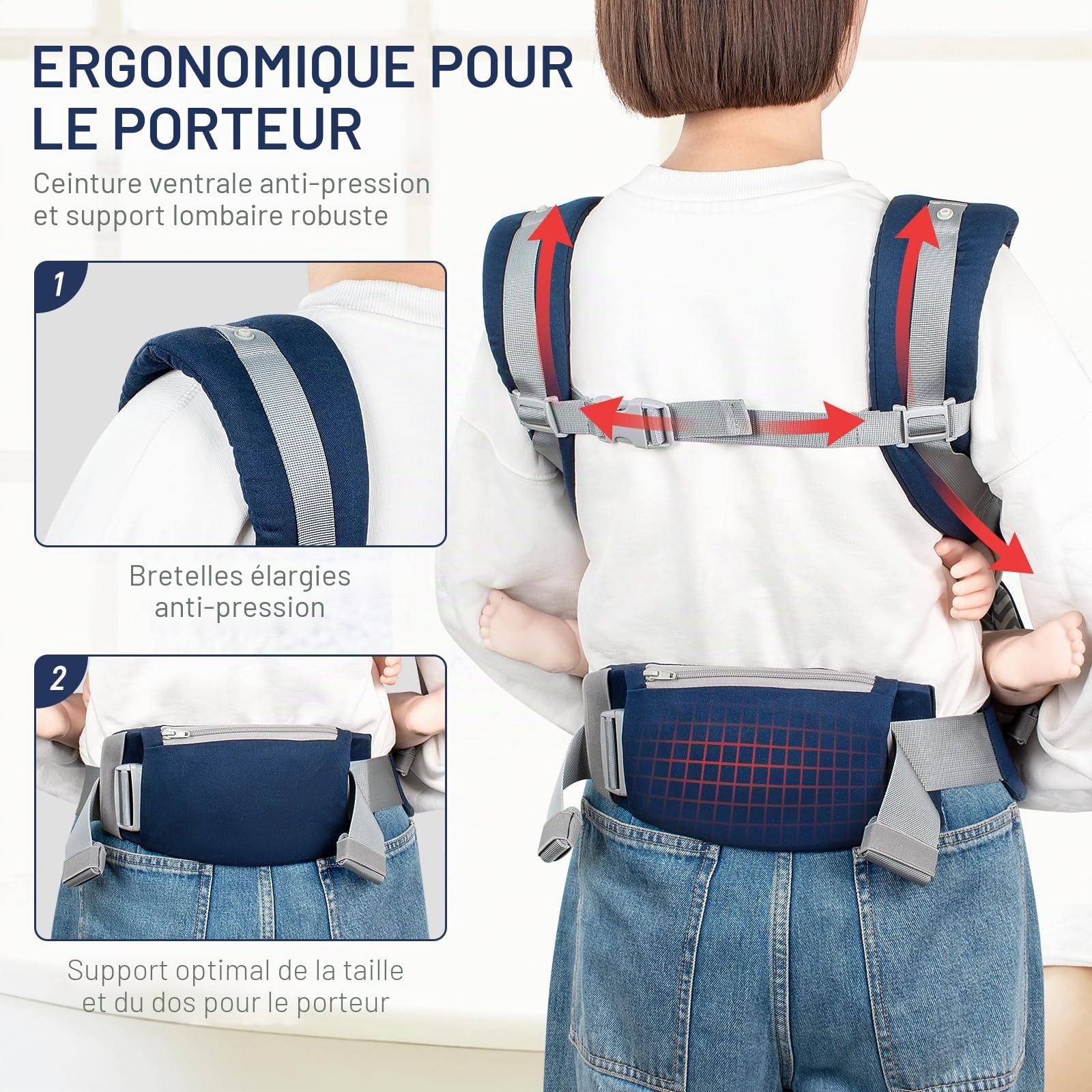Viedouce Porte-Bébé Physiologique, Porte Bebe Naissance avec Ergonomique bébé porte-bebe pour nouveau-nés et petits enfants de 3 à 36 mois (3 à 20 kg)