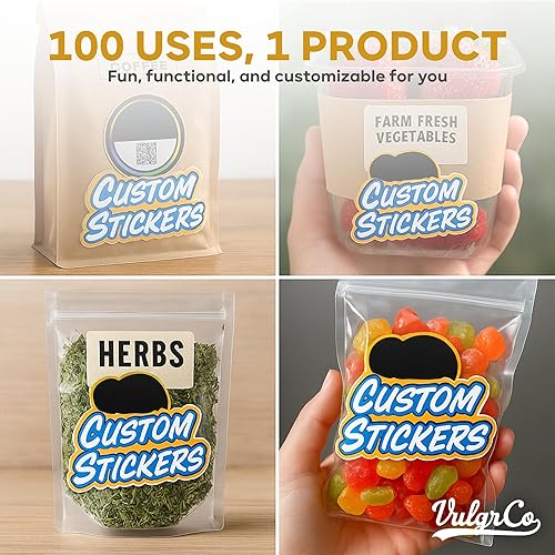 Miniatura 5 de VulgrCo Juego de 100 calcomanías personalizadas, troqueladas individualmente, imprime tu propia calcomanía, resistentes a los rayos UV, etiquetas