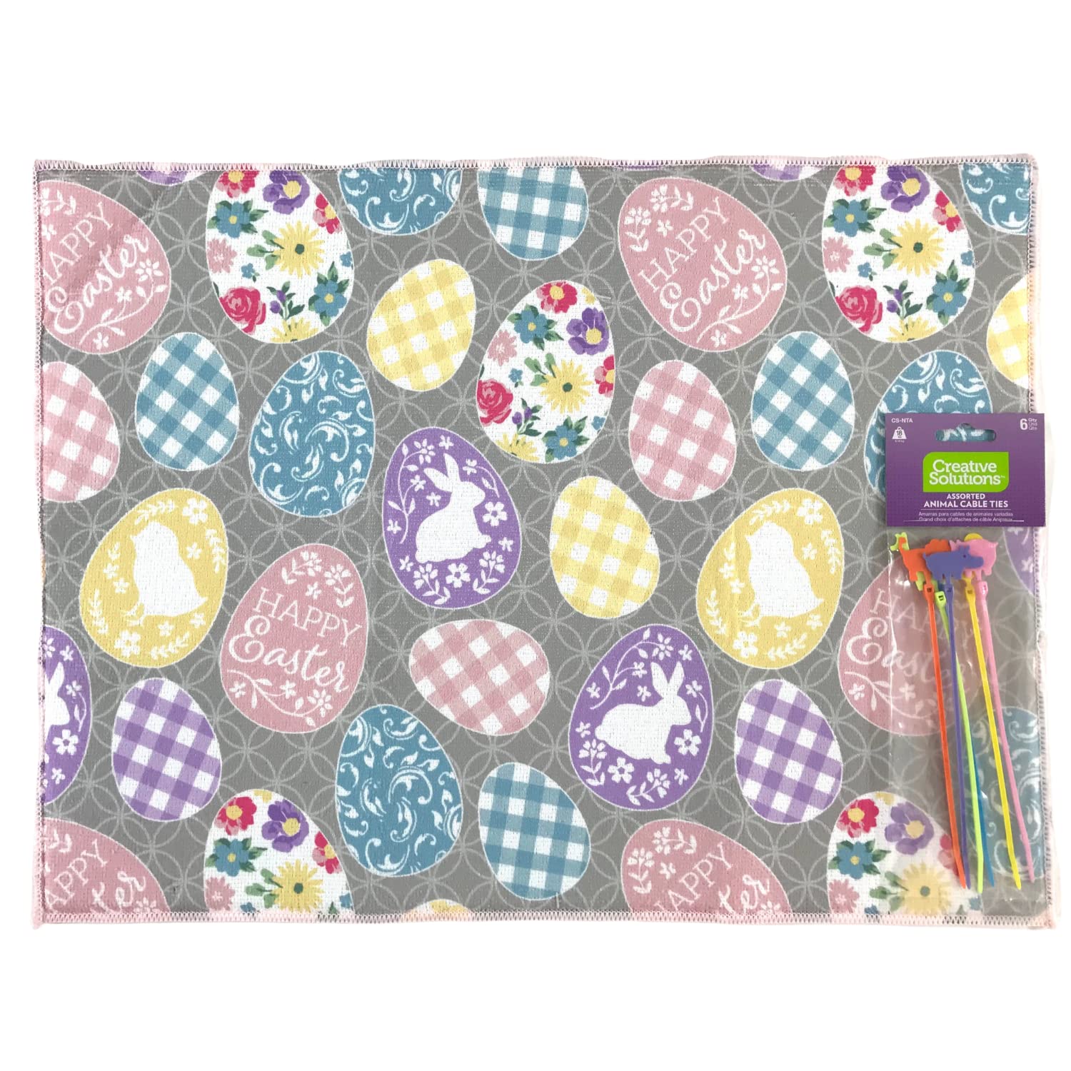 Easter Dish Drying Mat: Colorful Eggs with Vibrant Flower Medallion Designs and Matching Egg Cookie Cutter (Egg)