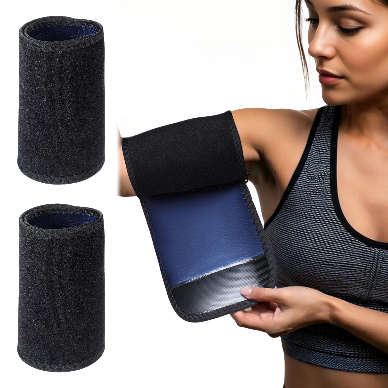 Qianyu 1 paio di fasce regolabili per sauna, fasce per il sudore, per allenamento, riduzione del grasso del braccio, toner, maniche più sottili, per braccia flaccide, allenamento sportivo (nero)