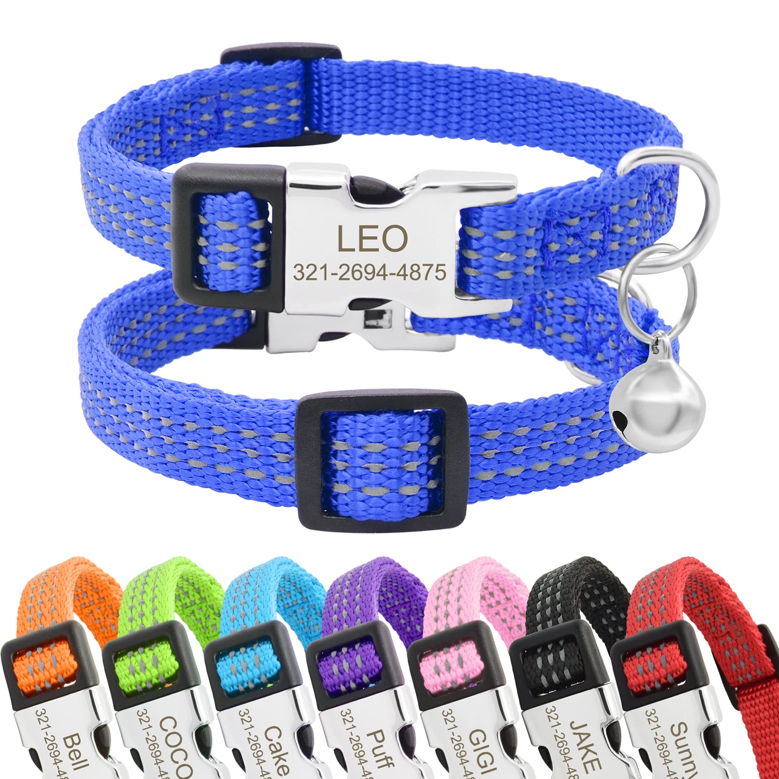 Personalised Breakaway Nylon Cat Collar With Bell Soft Padded Kitten