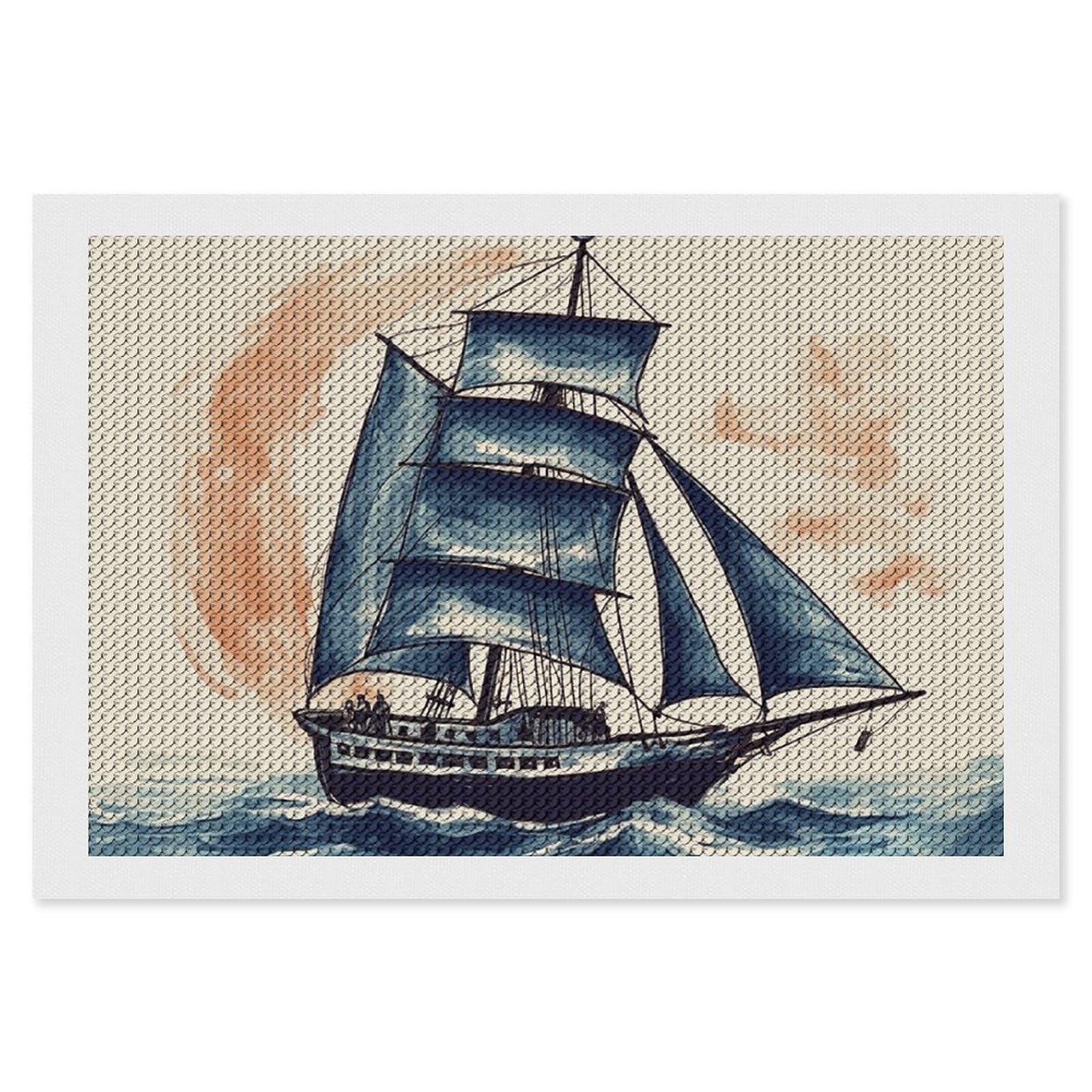 NONHAI Diamond Painting Kits for Adults - DIY Diamond Art Kits for Beginners - Full 5D Paint Drill Diamond Dots Paintings- Nautical Sailboat Diamonds Pictures Gem Art and Craft Wall Decor 8"x12"