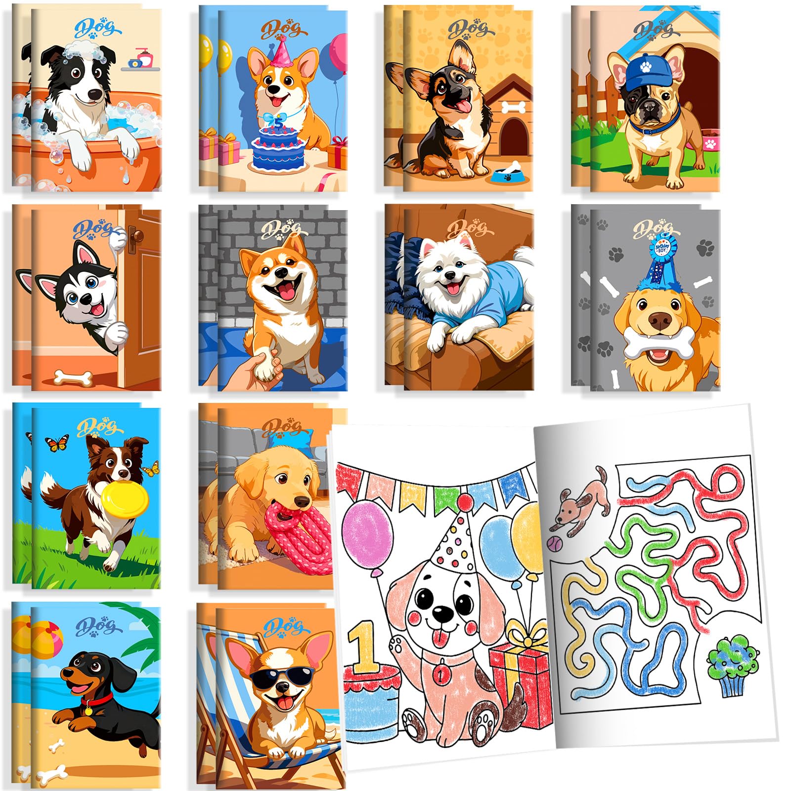 Mini libros para colorear de perros BenLouis pack de 24 para fiestas 8