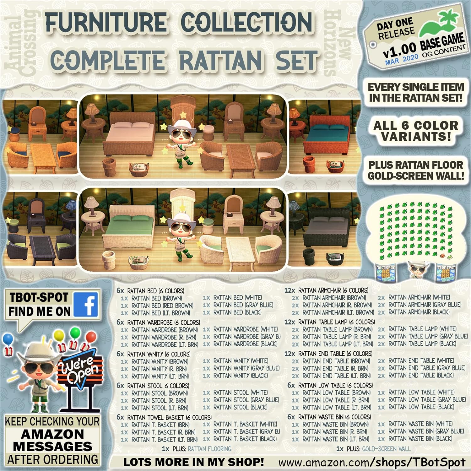 Buy ACNH Furniture Collection Complete Rattan Set All 6 Color