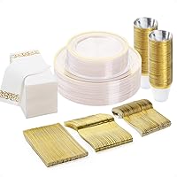 Vista 35 de BESTVIP 175 PCS Gold Dinnerware Set for 25 Guests, Plastic Dinnerware Set for Party, Wedding, Christmas, Halloween, Include: 50 Plastic Plates, 25