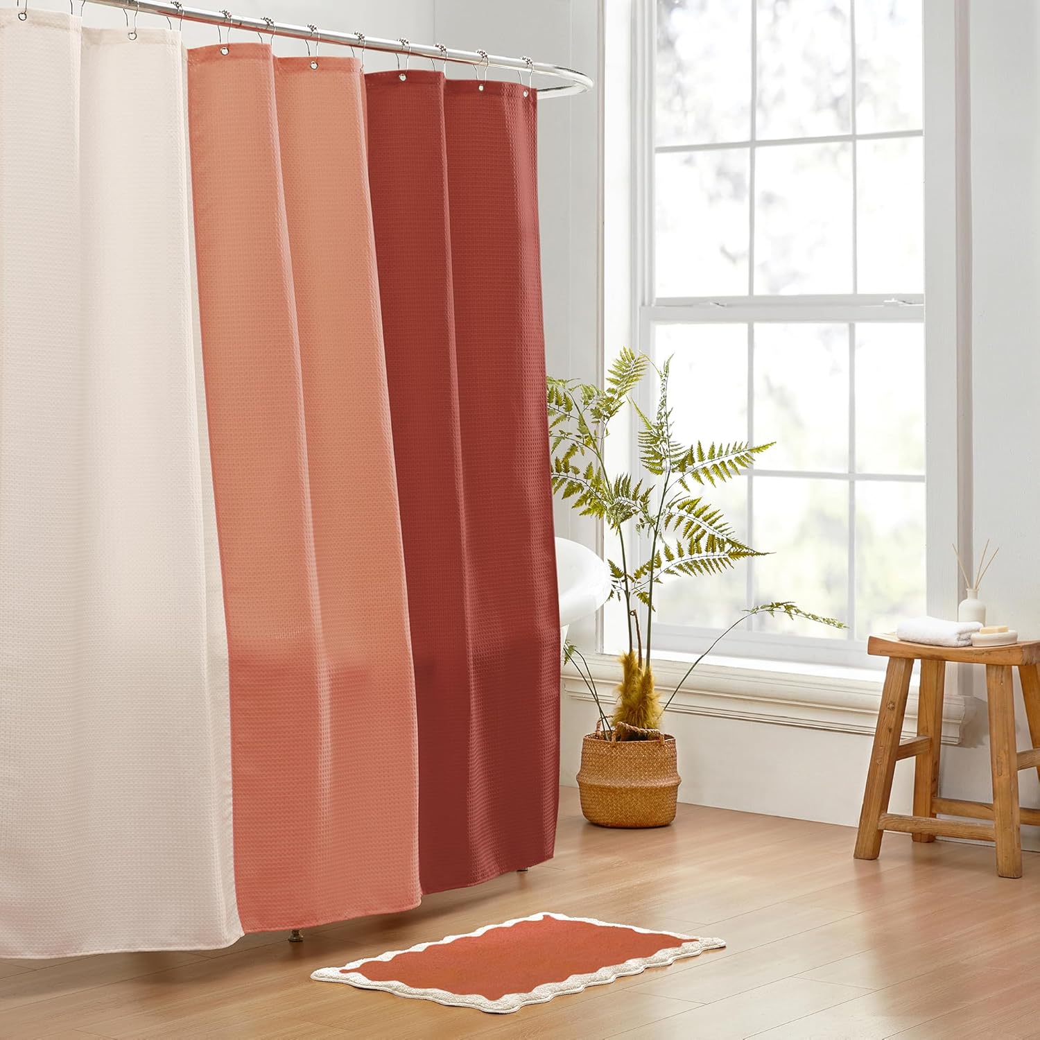 MONDAY MOOSE Bath Mat with Scalloped Wavy Ripple Design, Microfiber Absorbent Non Slip Tufted Rug for Floor, Shower or Kitchen (20x32 inch, Terracotta)