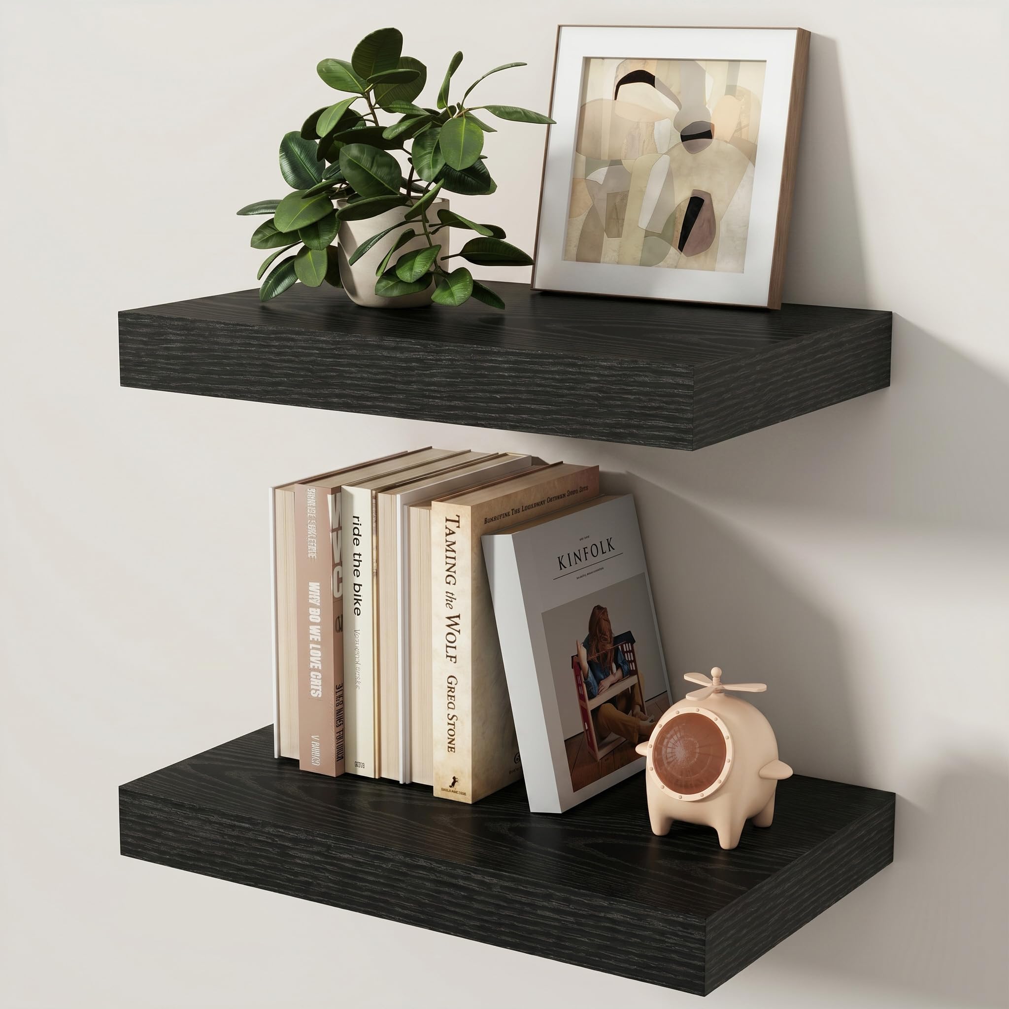 KovaScape Floating Shelves Set of 2, 80cm shelves for wall with Invisible Brackets, Heavy Duty Wooden Wall Mounted Shelf for Kitchen, Bathroom, Living Room, Bedroom — image 1