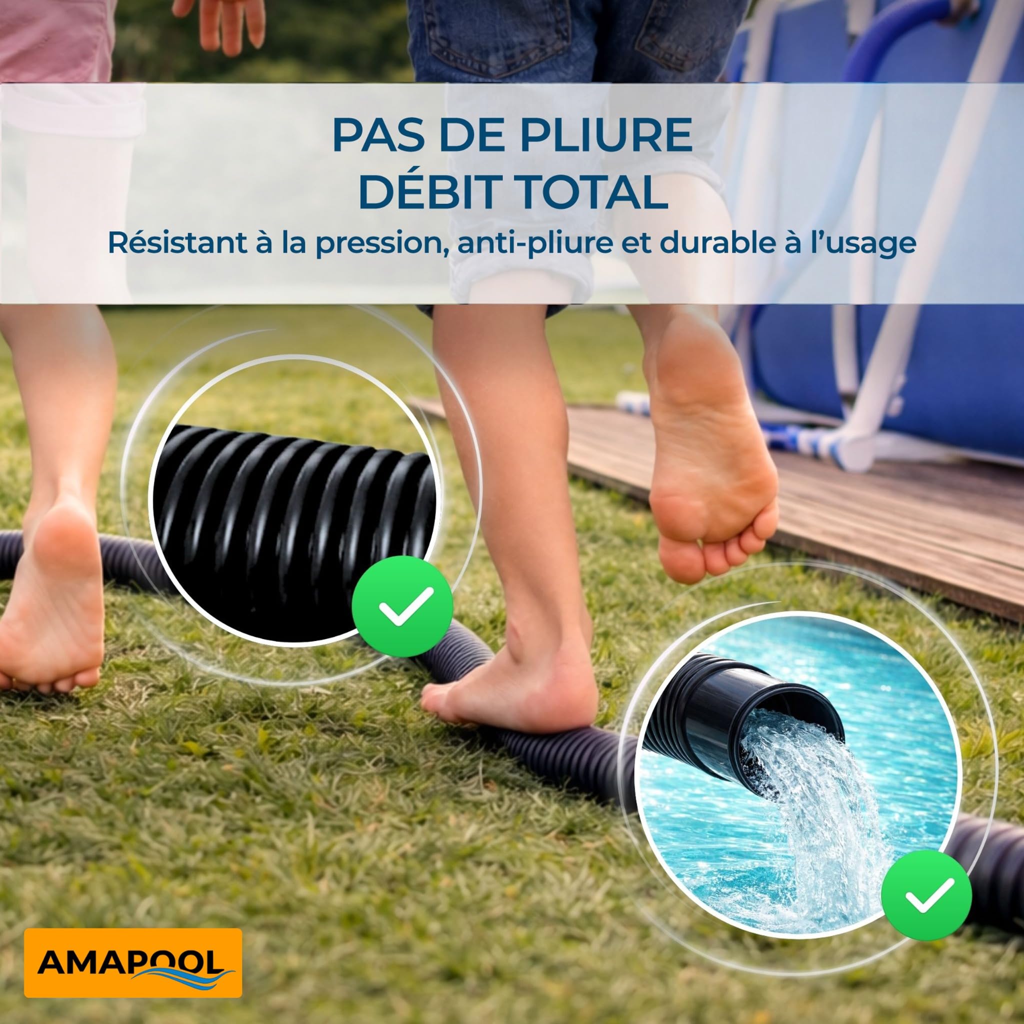Amapool Tuyau de Piscine 38mm 12m Noir - Flexible pour Pompe et Filtre | Tuyau cannelé robuste pour skimmer et aspirateur, sécable tous les 1,5m, résistant aux UV et chlore, sans plastifiant