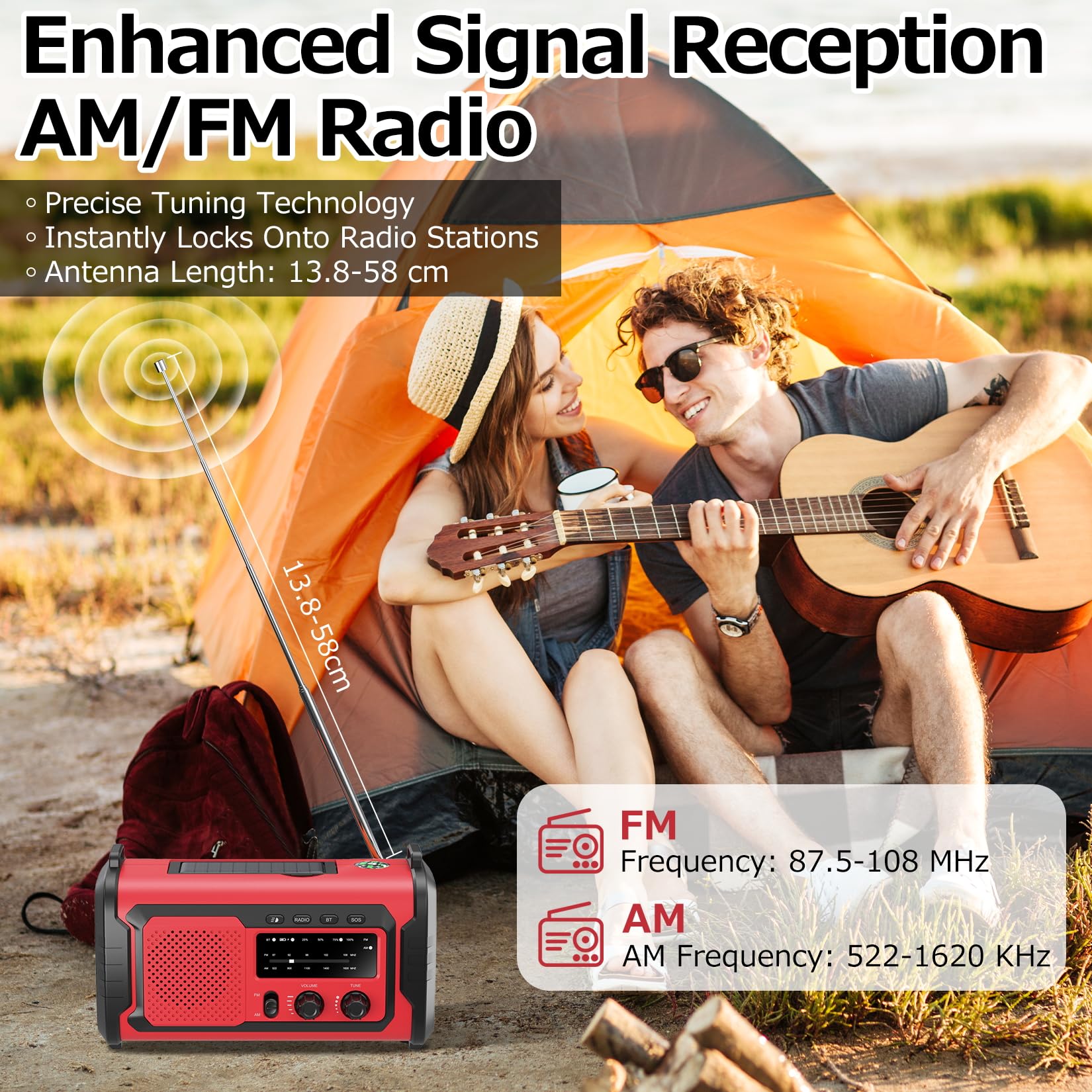 Kurbelradio 27000mAh, Notfallradio Solar Kurbel FM/AM Mit Bluetooth, SOS Alarm Emergency Radio, Kurbel Radio Mit Drahtlosen Lautsprechern und Kopfhöreranschluss (Armeegrün)