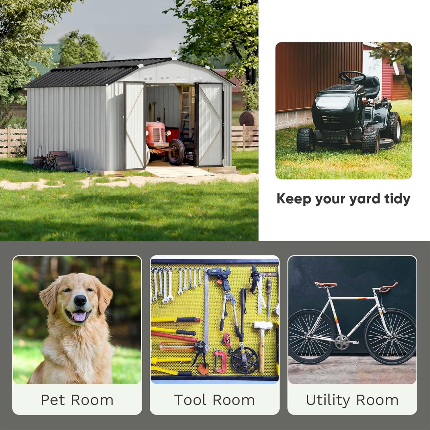Patiowell 10 X 12 FT Barn Style Metal Storage Shed for Outdoor, Steel Yard Shed with Design of Lockable Doors, Utility and Tool Storage for Garden, Backyard, Patio, Outside Use