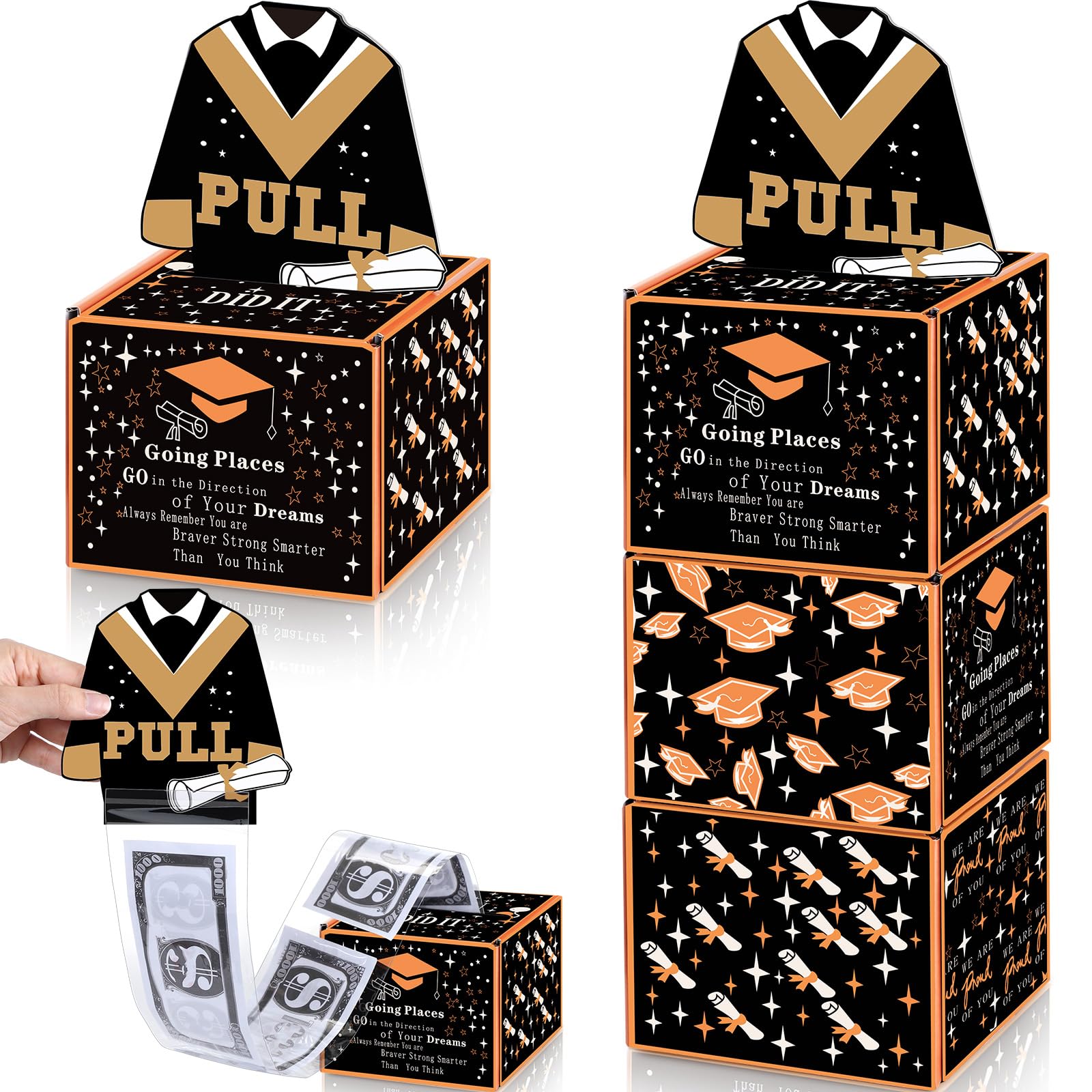 4 Pack Graduation Money Box for Cash Gift Pull 2024 Black and Gold