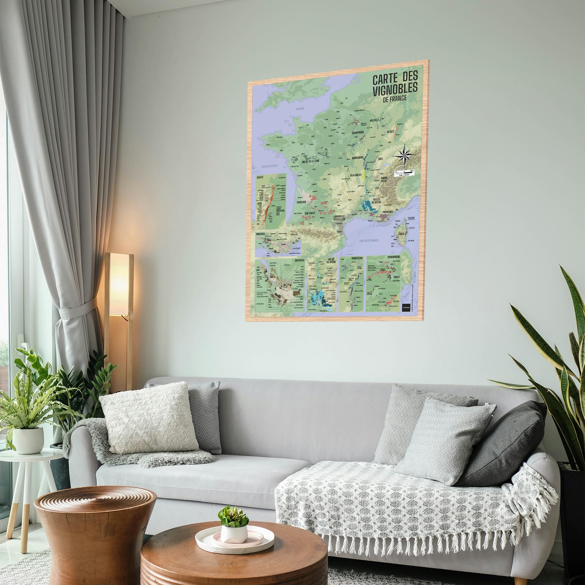 UTTSCHEID Poster dei vigneti francesi 2025 | Regioni viticole e del rilievo | Grande Formato | Poster da parete decorativo | Non piegato (Relief, B2 (50 x 70,7 cm), Con cornice)