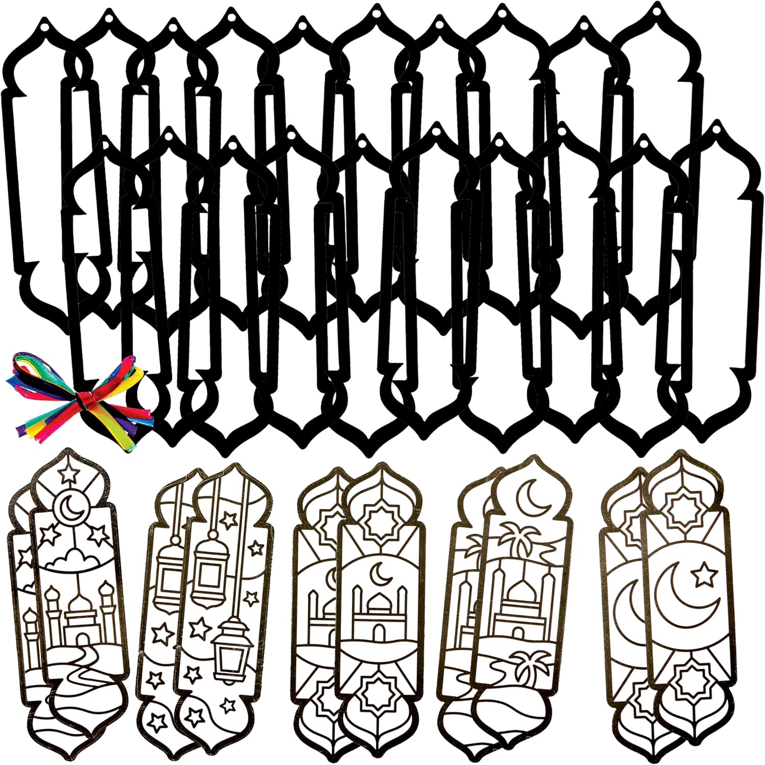 Baker Ross FN362 Ramadan Colour-in Bookmark Kits - Pack of 10, Ramadan Craft Kits, Bookmark Making for Kids