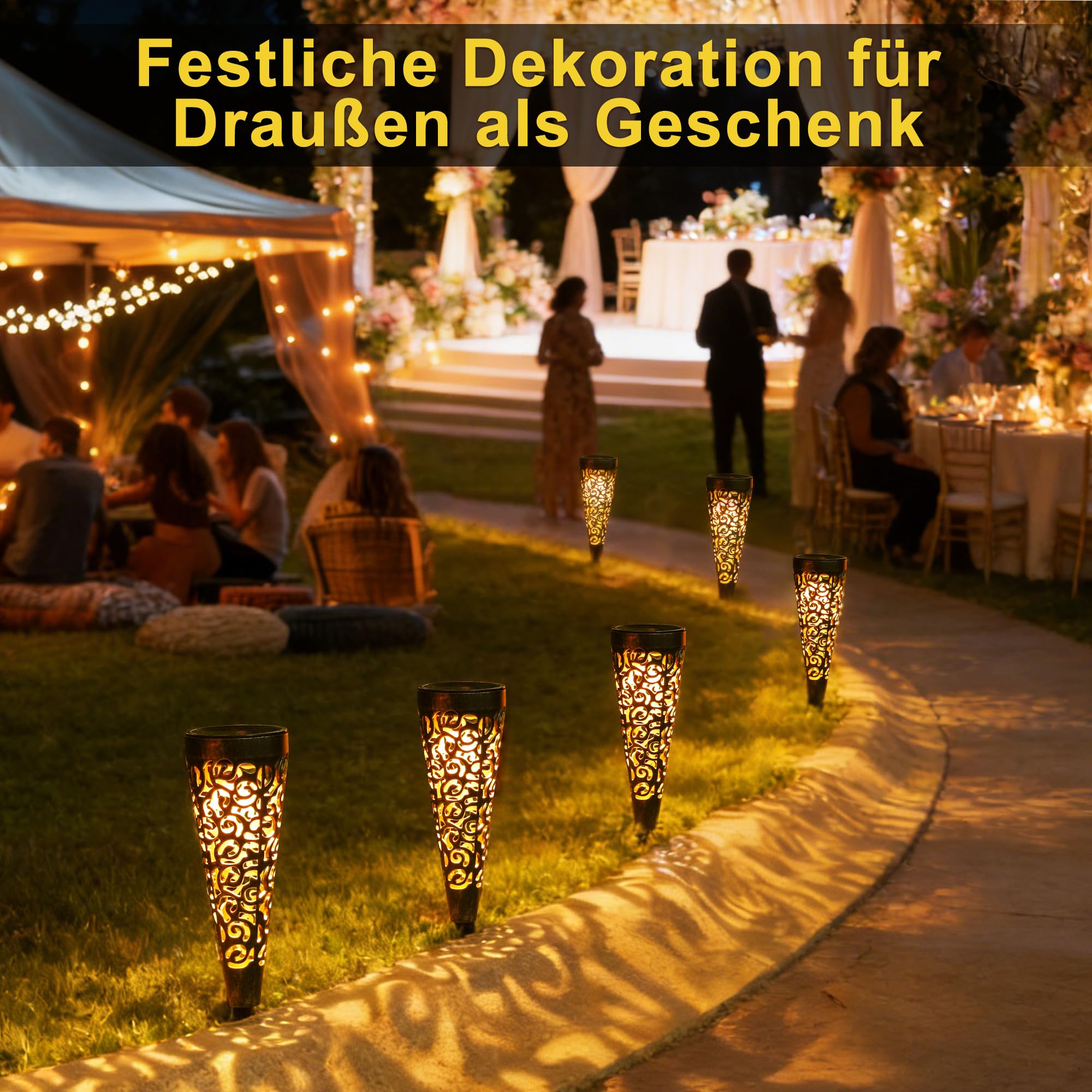 Bonsery Solarlampen für Außen Gartenstecker 6 Stück，IP65 Wetterfest Solarleuchten für Außen Vintage, 15LM Warmweiß LED Gartenbeleuchtung Solar Wegeleuchten Outdoor Gartendeko für Draußen Weg Terrasse