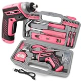 Hi-Spec 35pc Pink Tool Kit with 3.6V USB Electric Screwdriver and Drill Set. Complete Women Tool Set