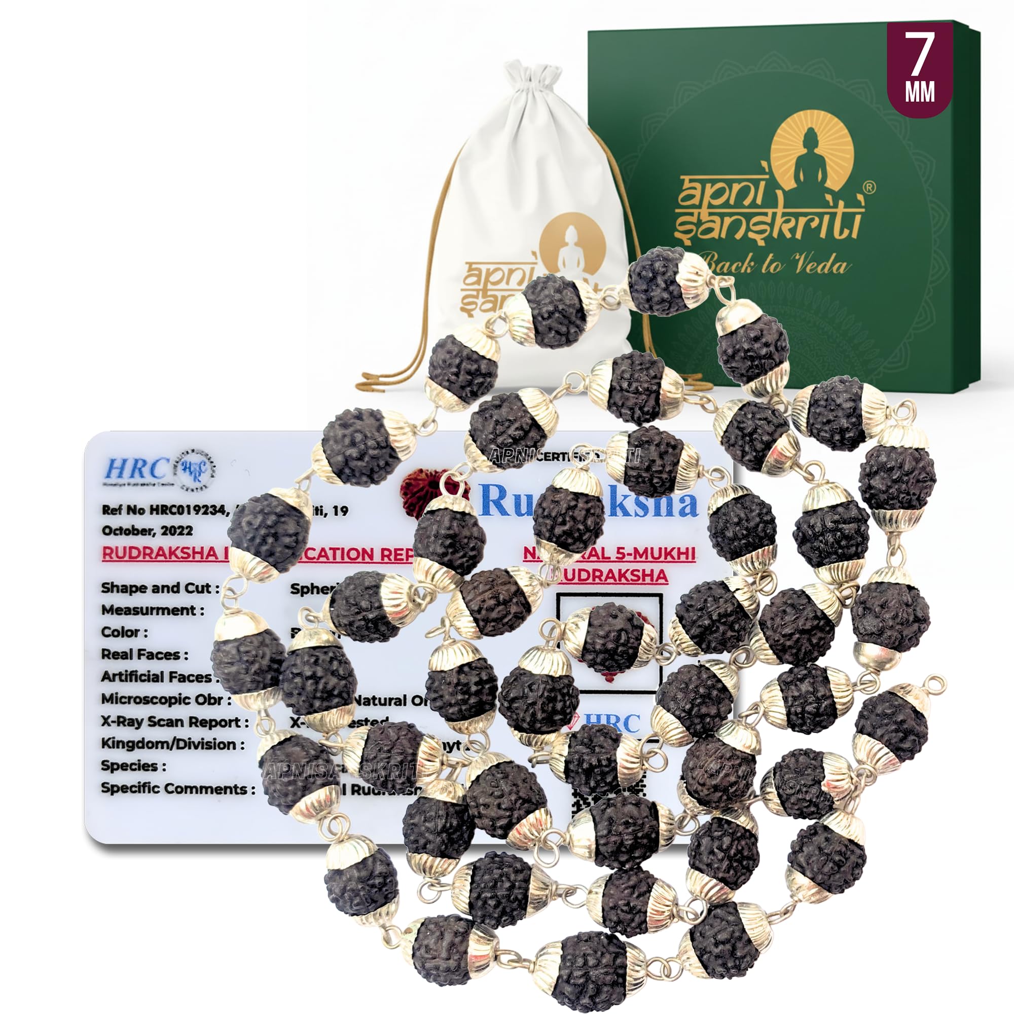 Apnisanskriti Lab Certified Black Rudraksha Mala in Silver Designer Caps | Natural Rudraksha Beads Silver Plated (7 mm), Pack of 1-image-7