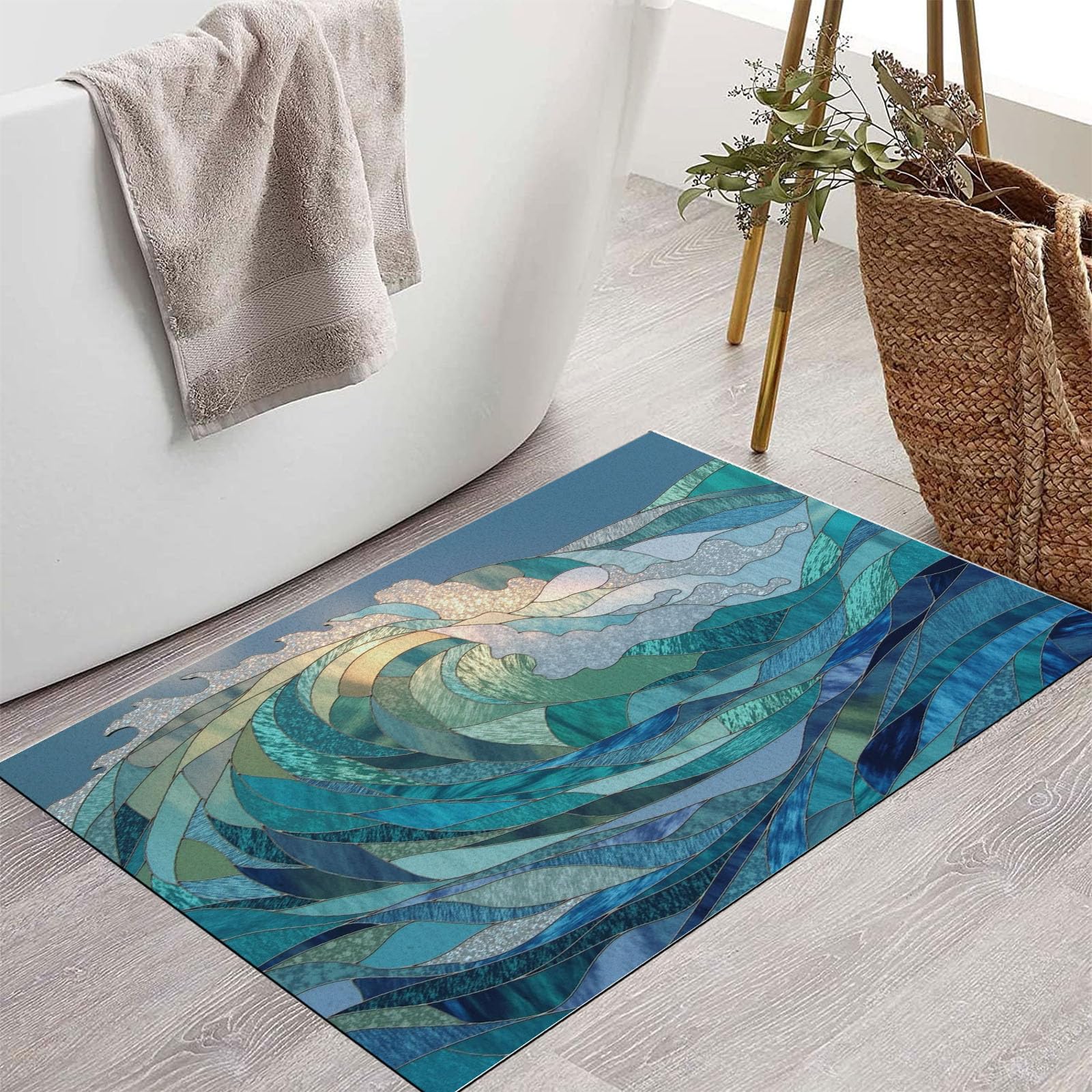 Tapis de vagues bleu art géométrique abstrait paillasson chic