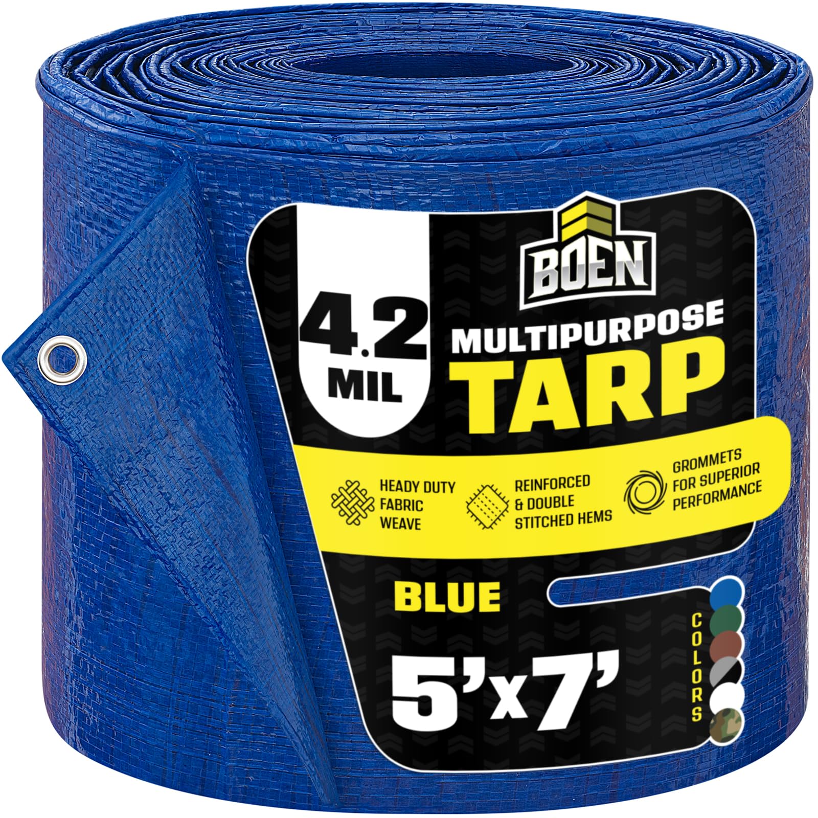 Multi-Purpose Tarp Waterproof Cover | Blue, 5' x 7' 4.2 Mil Thick | Rip Proof Tarps | Thick Weave Material, UV Resistant Great for Tarpaulin Canopy Tent, Boat, RV or Pool Cover