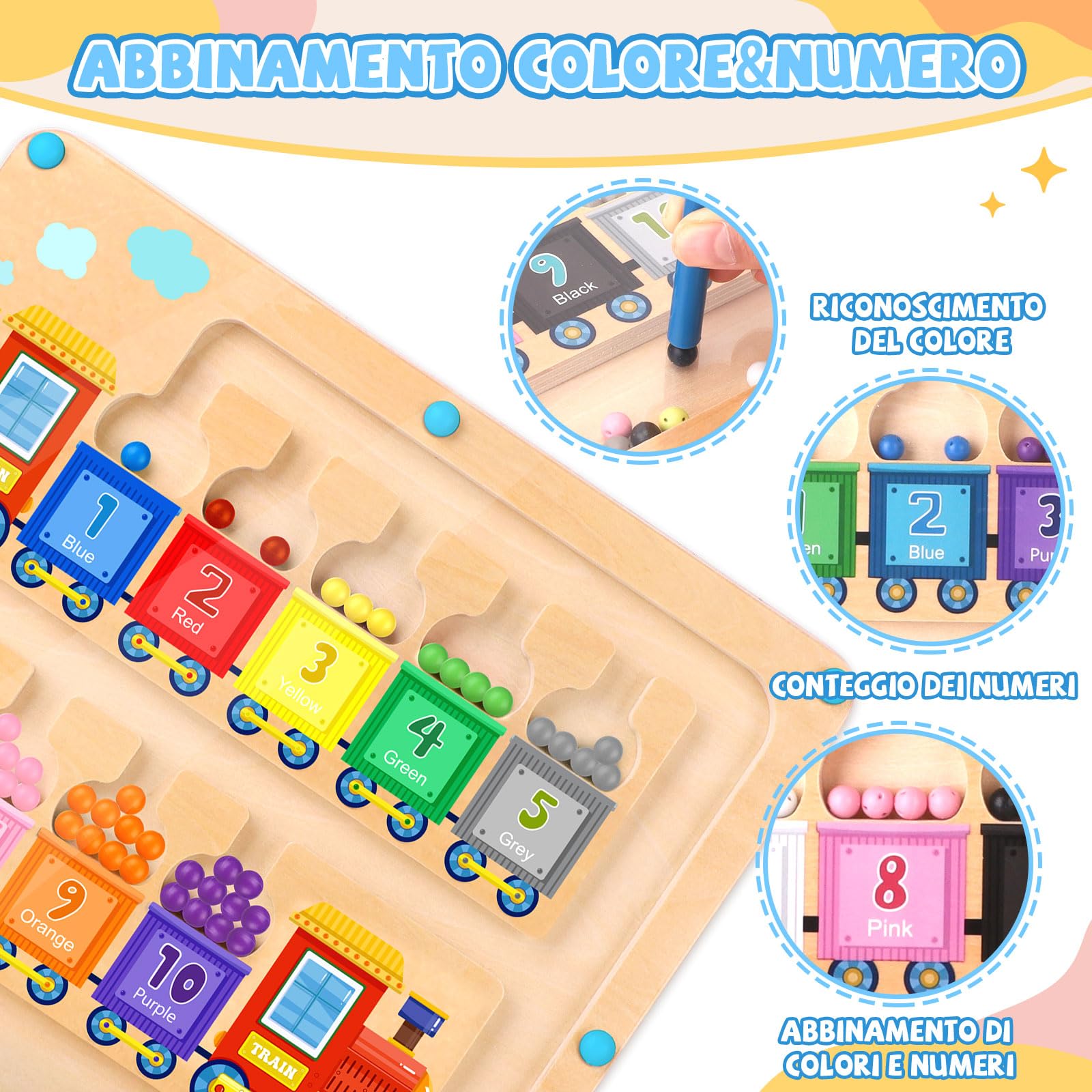 Giochi Montessori 3 anni Labirinto Magnetico Giocattoli Legno Montessori per Bambini Giocattoli per l'apprendimento per Numeri e Colori Gioco di Selezione Regalo Bambini Bambina Bambino 3 4 anni