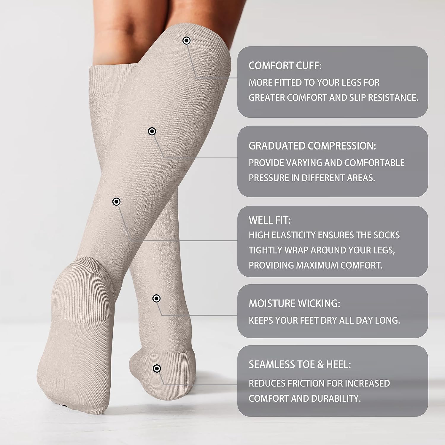 LEVSOX Cotton Compression Socks for Women&Men 20-30mmHg Knee High Cute Support Sock for Nurses Pregnancy Travel image 2