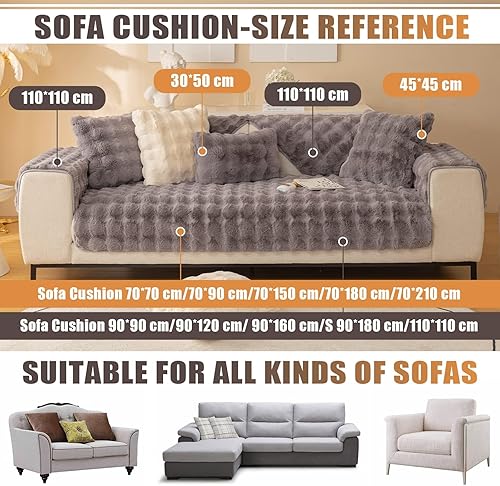 Miniatura 4 de OKYUK Funda de sofá de felpa de conejo, fundas de cojín antideslizantes para sofá, funda de cojín de piel sintética súper suave, fundas de cojín