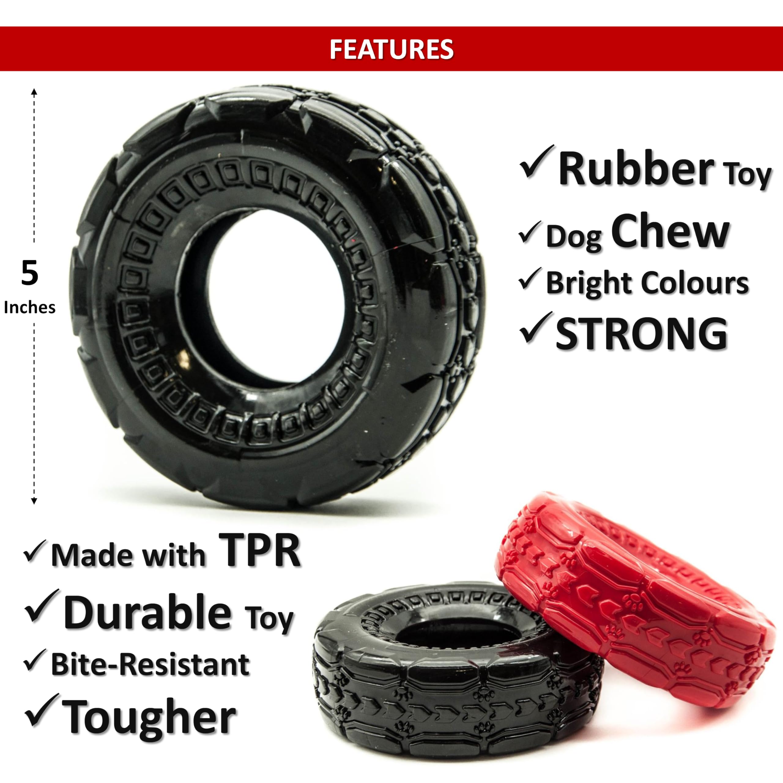 Lot de 2 jouets à mâcher en caoutchouc pour chien de 12,7 cm | TPR Tough Dog Toys Large Medium | Roue de pneu | Jouets interactifs pour chien pour l'ennui | Jouets flottants pour chien | Jouets de