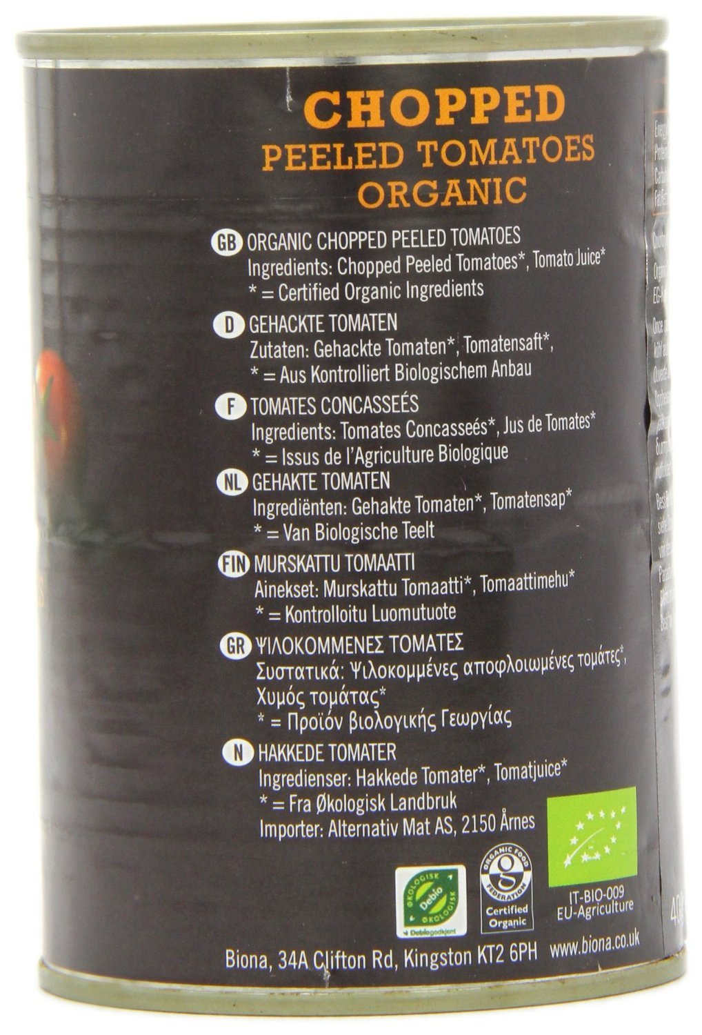 Lot de 6 tomates hachées bio (400 g) - Biona