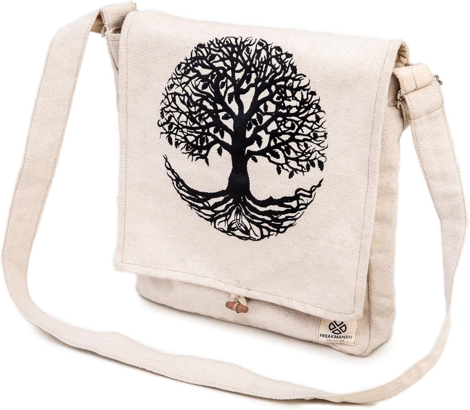 Freakmandu Hemp Sling Crossbody Bag - Tree of Life Unisex Crossbody Messenger Hemp Bag Sling Handmade in Nepal