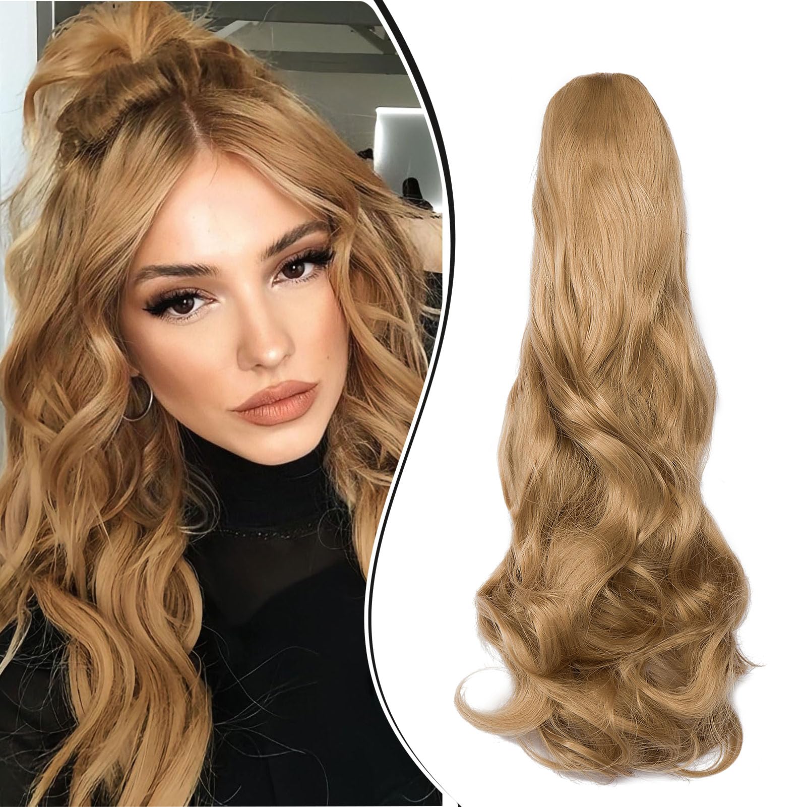 Dcbaboo Ponytail Extension Curly 18inch Claw Clip in Ponytail Hair Extensions Long Wavy Synthetic Pony tails Natural Wave One Piece Hairpiece Fake Ponytail for Women Dark Blonde