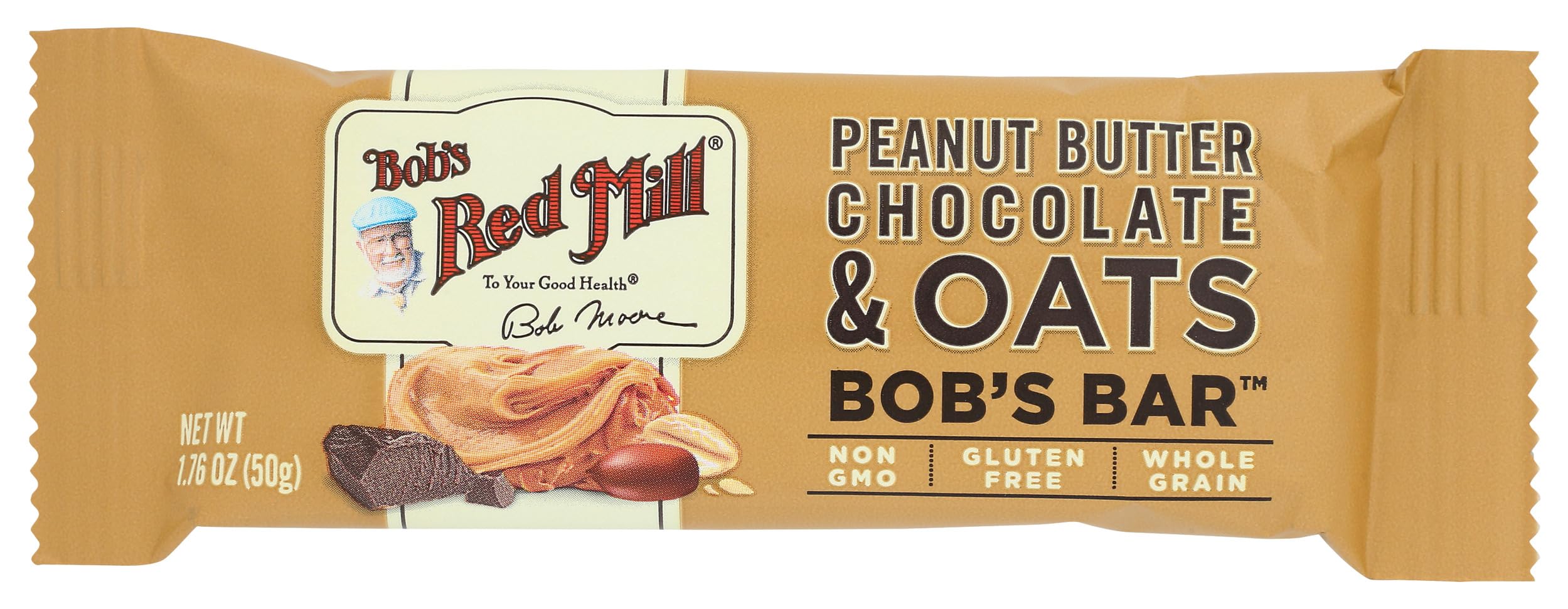 Bob's Red Mill Peanut Butter Chocolate & Oats Snack Bar – 1.76 Ounce (Pack of 1) - Gluten Free, Non-GMO, Whole Grain