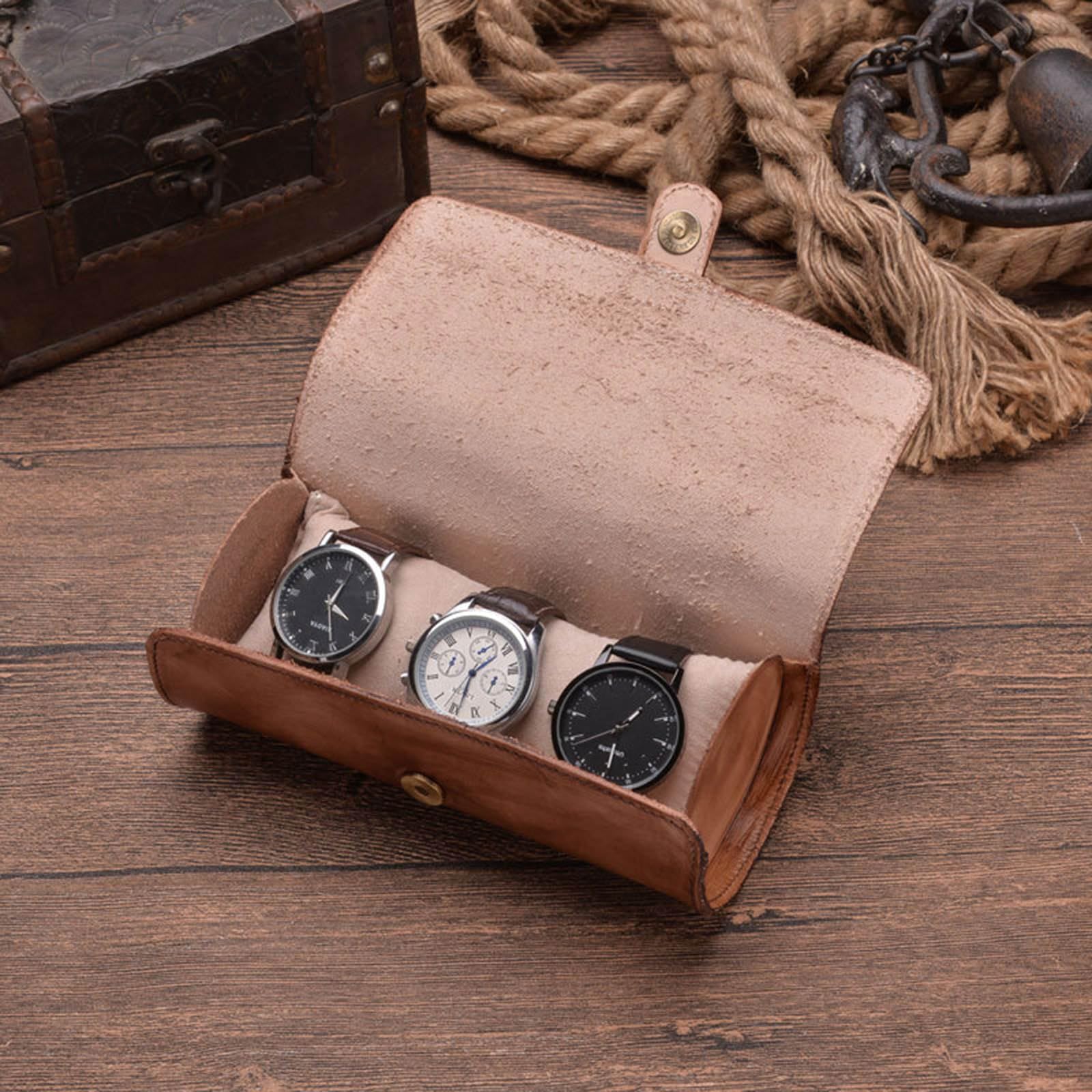 XJBTBA Rotolo per Orologi, custodie da Viaggio con Velluto di Lusso, Scatola Interna per Orologi, Multifunzionale, 2/3 Griglie, Pelle di Vacchetta Come descritto