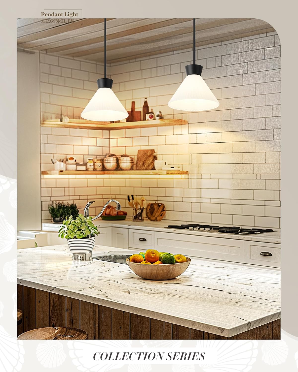 Pendant Lights Kitchen Island, HWH Milk Glass Pendant Light Black Hanging Light Fixture 1-Light, 11'' White Glass Pendant Lighting Height Adjustable, 5HZG98MIL BK