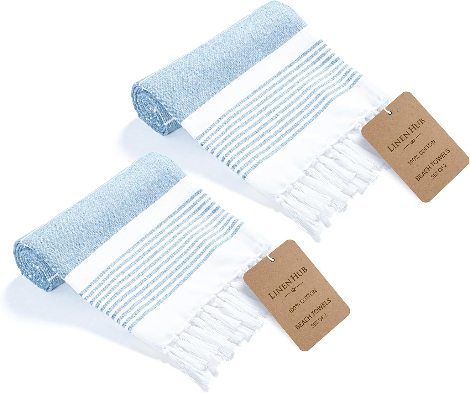 Linen Hub Peshtemal Turkish Beach Towels Cotton Set of 2 Extra Large 39x71 Travel