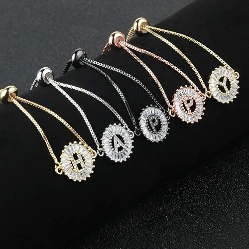 Miniatura 7 de COTTVOTT Pulsera con dije de letra inicial para mujer, pulsera de cadena ajustable del alfabeto de la A a la Z, 4 colores