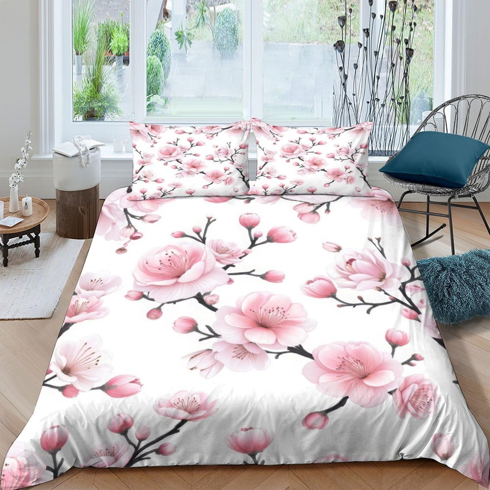 Ctjqhvkz Style-3 3D Printed Pink Magnolia Fitted Sheet Microfiber Non-Slip Floral Bed Cover For Bedroom Guest Mattress Decoration Single（135X200cm）