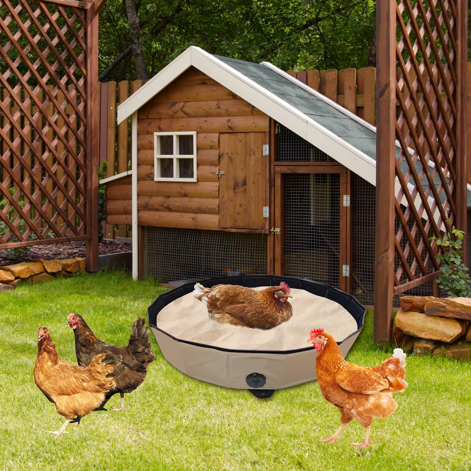 Pollo Baño de Arena Bañera Plegable para Gallinas, Recipiente de Limpieza PVC Portátil