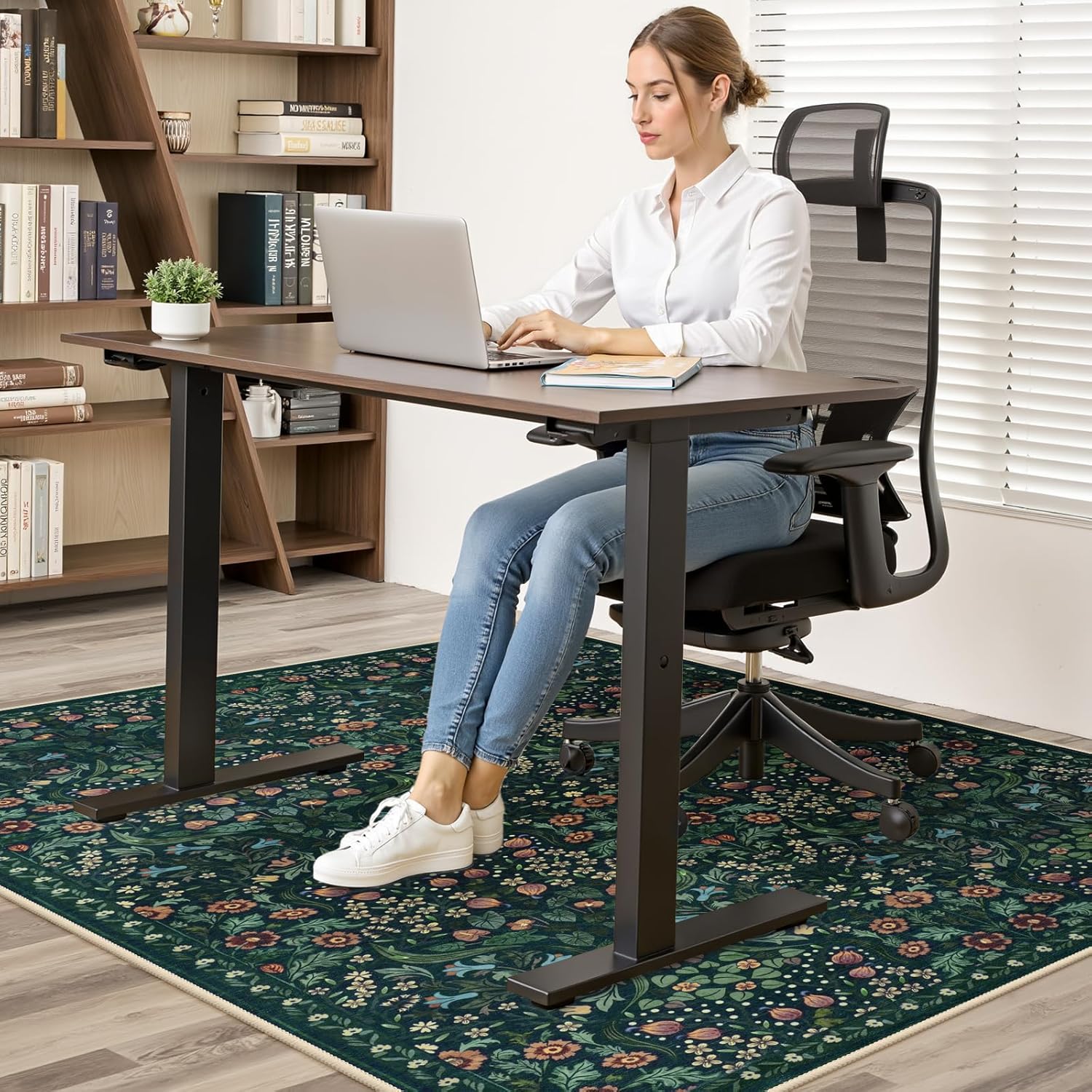Anidaroel Floral Office Chair Mat for Hardwood & Tile Floor, 48"x60" Desk Chair Mat for Home Office, Under Desk Rug for Rolling Chair, Non Slip Computer Chair Mats, Low-Pile Carpet Protector Rug
