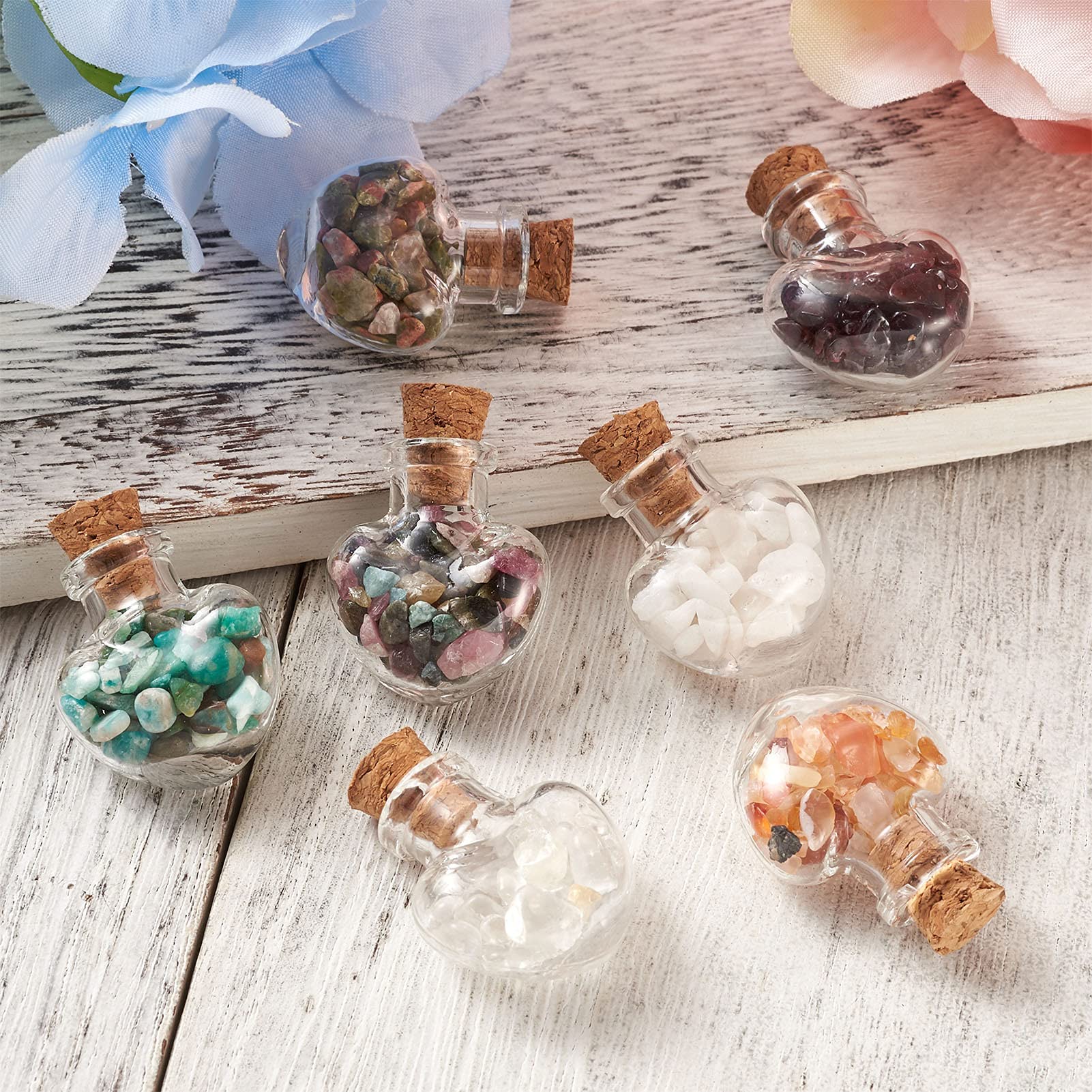 Cheriswelry 20pcs Mini Heart Shape Gemstone Wishing Bottles Gemstone Stone Set for Jewelry Making Home Decoration - Image 3