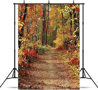 WOLADA 5x7ft Autumn Nature Scenic Photo Backdrop Fall Forest Path Photo Background Woods Fallen Leaves Lovers Kid Girl Boy Artistic Picture Outdoor Photoshoot Props Video Studio Drape 11110