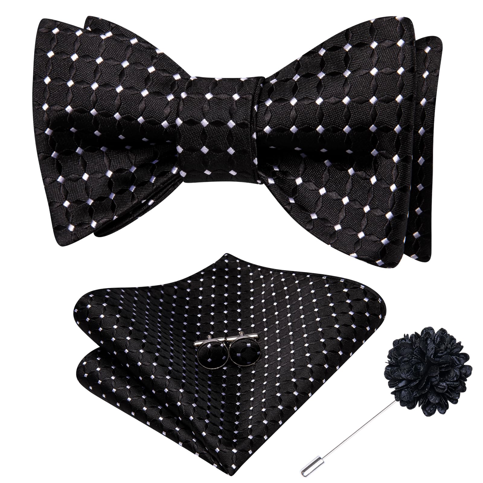 Dubulle Self Tie Bow Ties for Men Silk Paisley Bowtie Lapel Pin Set