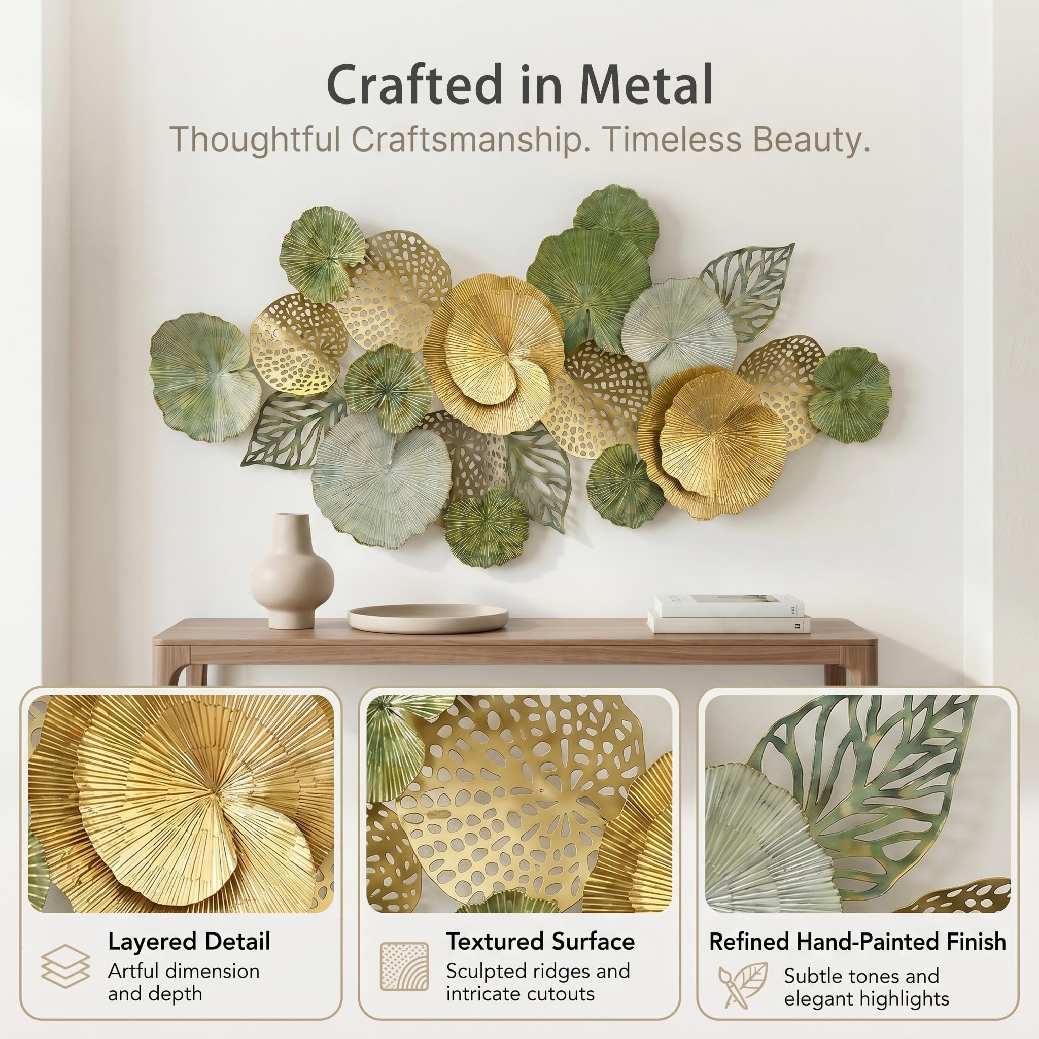 Best Large Metal Wall Art in 2026: Vetted Picks 1 Axioglo 51' Large Wall Decor 3D Lotus Leaf Metal Wall Art for Living Room — product photo