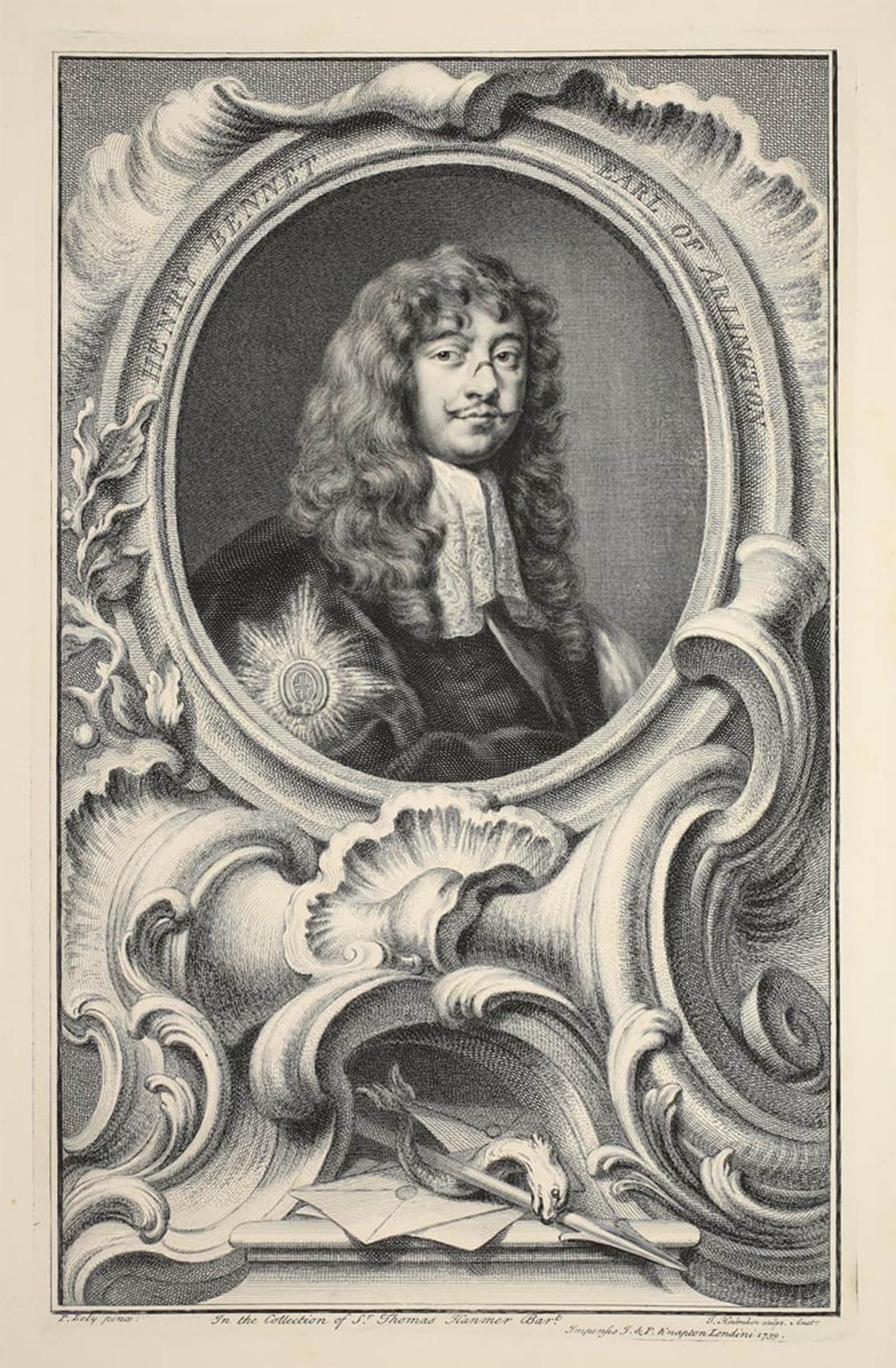 ARTXLXXBN Famous Print Painting Colorful Art Print Portrait of Henry Bennet Earl of Arlington by Jacobus Houbraken Canvas Art Decorations for Home Decor 60x90cm