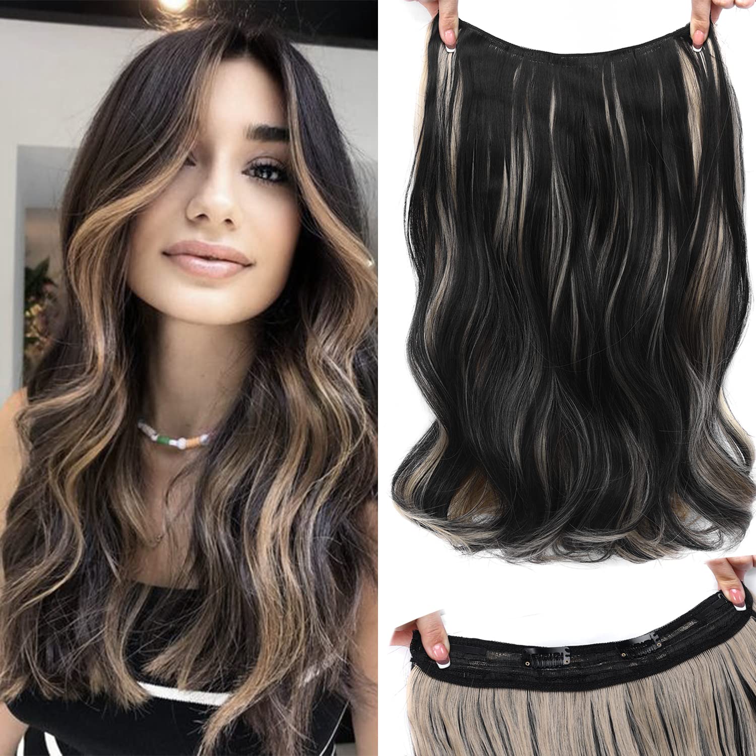 Headwidth Size Halo Hair Extensions Wavy Halo Hair Extensions